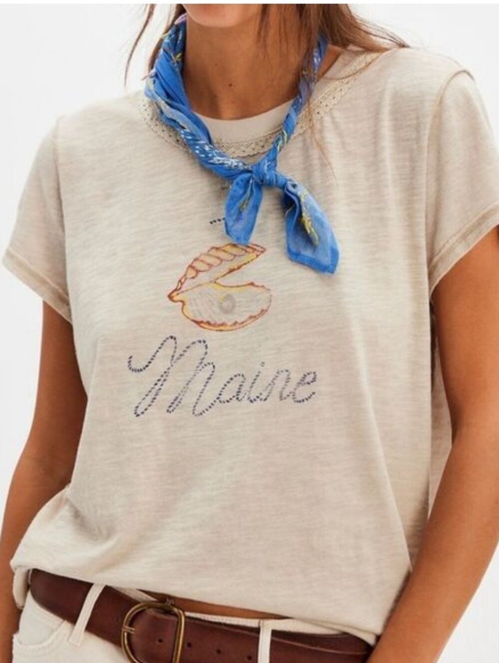 FREE PEOPLE We The Free Souvenir Collectible Tee Maine Clam Pearl Cream New XS